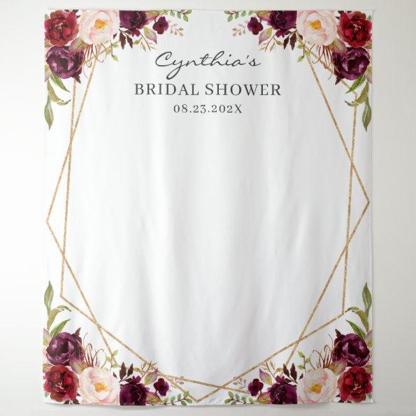 Burgundy Floral Geometric Bridal Shower Backdrop