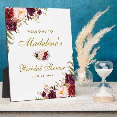Burgundy Floral Gold  Welcome Plaque