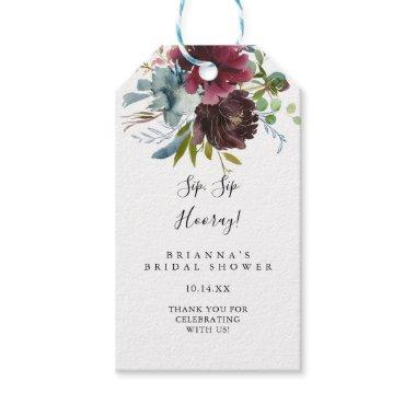 Burgundy Floral Green Sip Sip Hooray Bridal Shower Gift Tags