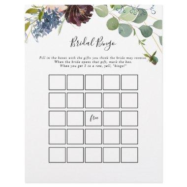 Burgundy Floral Greenery Bridal Bingo Game