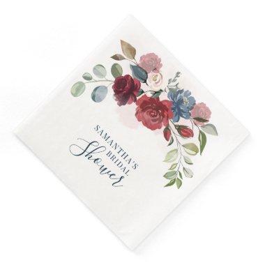 Burgundy Floral Greenery Bridal Shower Paper Dinner Napkins