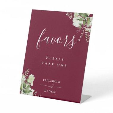 Burgundy Floral Greenery Favors Table Pedestal Sign