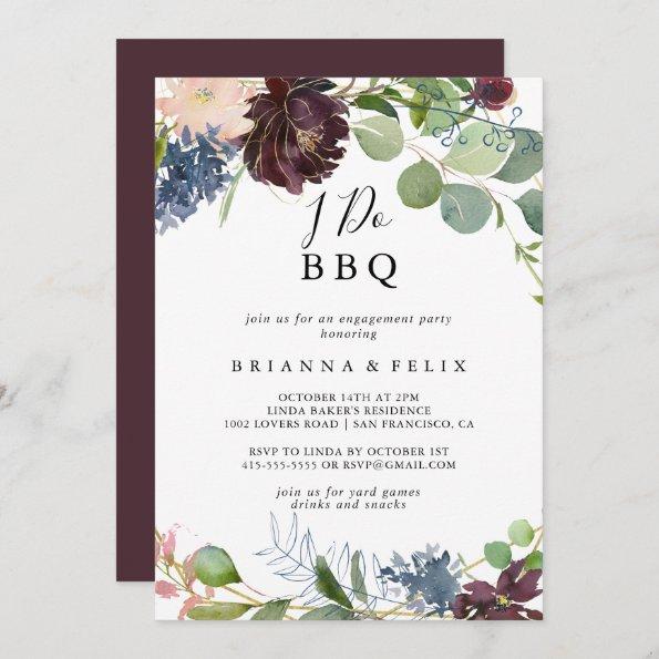 Burgundy Floral Greenery I Do BBQ Engagement Party Invitations