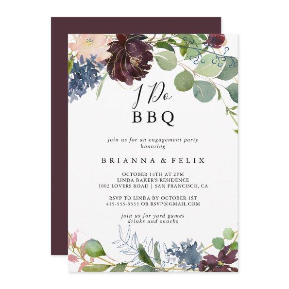 Burgundy Floral Greenery I Do BBQ Engagement Party Invitations