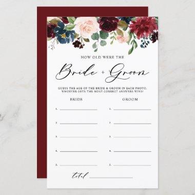 Burgundy Floral How Old Were Bride and Groom Game