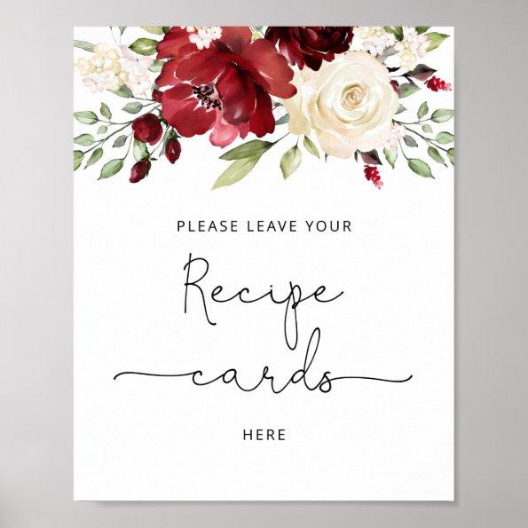 Burgundy floral leave your recipe Invitations here poster