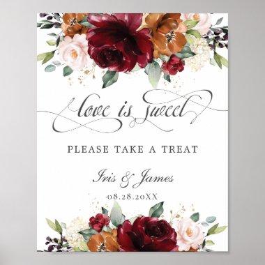 Burgundy Floral Love is Sweet Take a Treat Sign