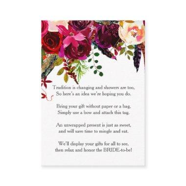 Burgundy Floral No Wrap Shower request tag 3979 Enclosure Invitations