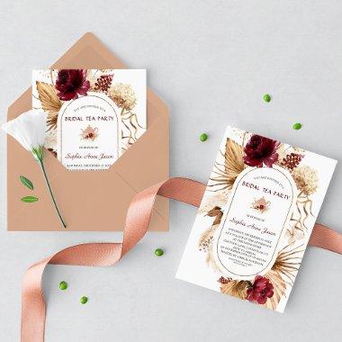 Burgundy Floral Pampas Grass Bridal Tea Party