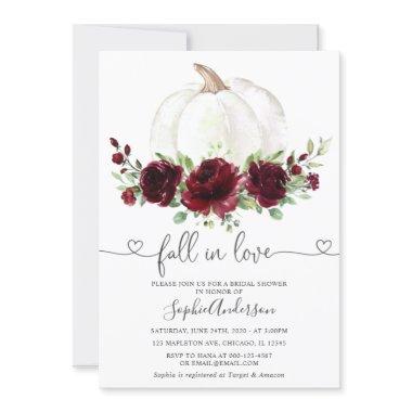 Burgundy Floral Pumpkin Fall in Love Bridal Shower Invitations