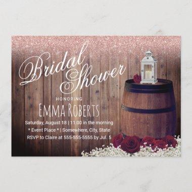 Burgundy Floral Rustic Wine Barrel Bridal Shower Invitations