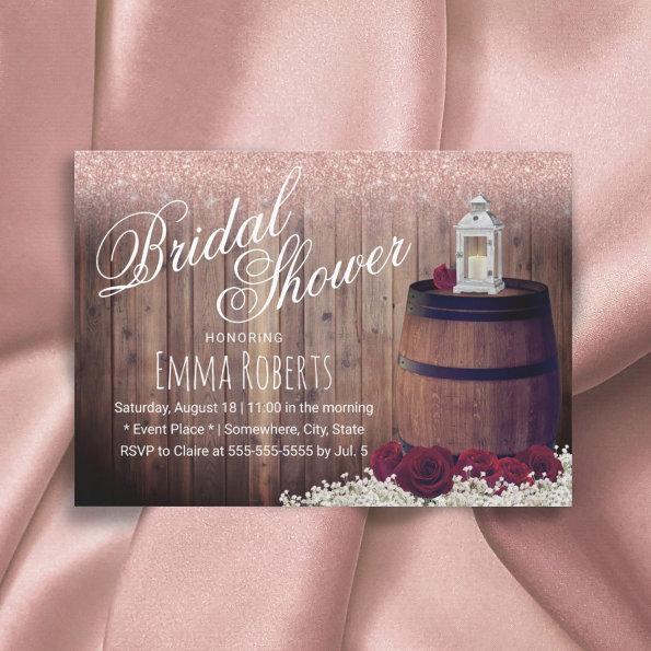 Burgundy Floral Rustic Wine Barrel Bridal Shower Invitations