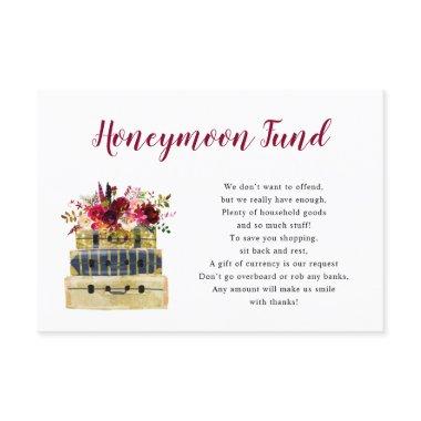 Burgundy floral suitcase honeymoon fund Invitations