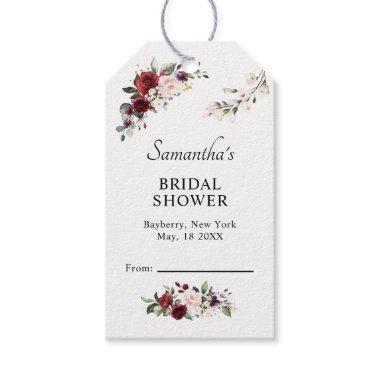 Burgundy Floral Watercolor Display Bridal Shower Gift Tags