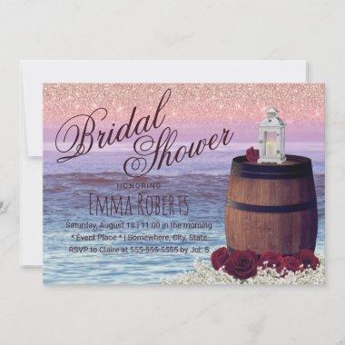Burgundy Floral Wine Barrel Beach Bridal Shower Invitations
