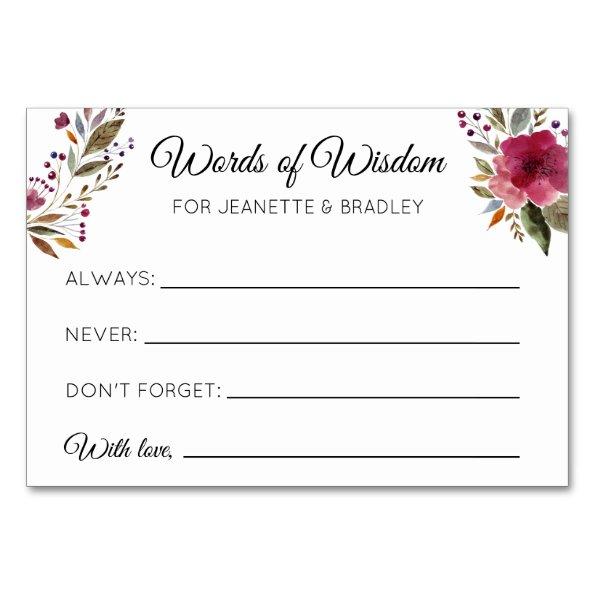 Burgundy Floral Words of Wisdom Advice Cards