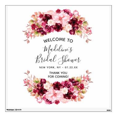 Burgundy Floral Wreath Bridal Shower Welcome Sign Wall Decal