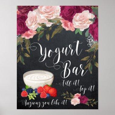 burgundy floral yogurt bar sign chalkboard wedding