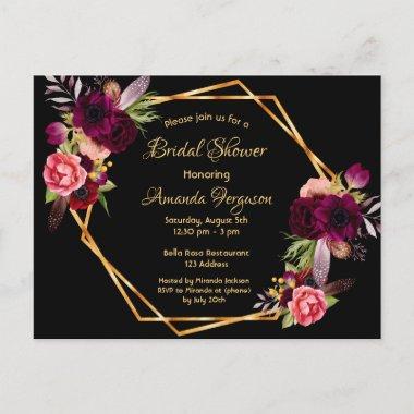 Burgundy florals bohemian bridal shower invitation postInvitations