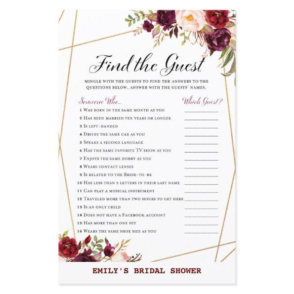 Burgundy Florals  Game PRINTED