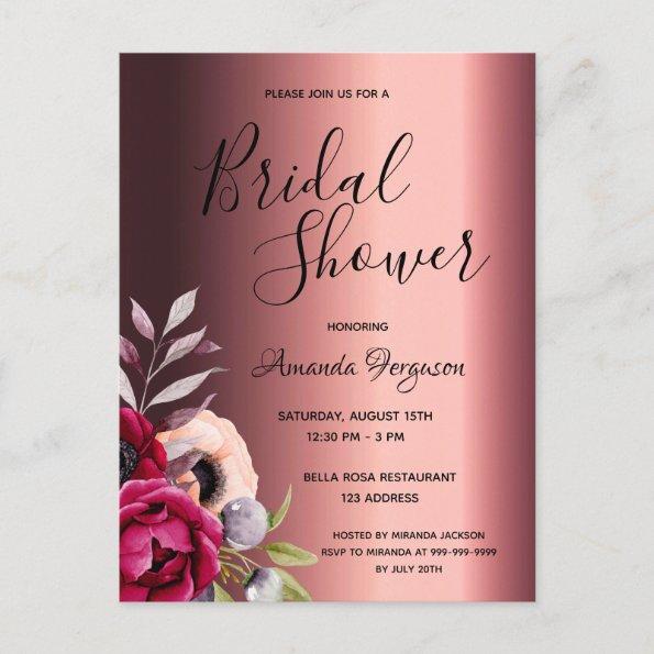 Burgundy florals bridal shower invitation postInvitations