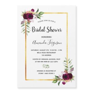 Burgundy florals gold greenery boho bridal shower