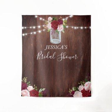 Burgundy Flower Mason Jar  Wood Tapestry