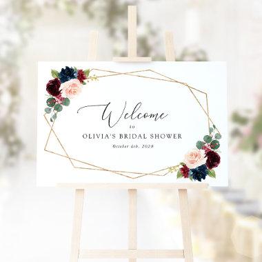 Burgundy Flowers, Navy Flowers, Bridal Welcome Sign