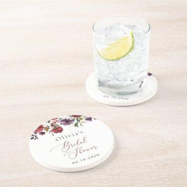 Burgundy Flowers, Pink Flowers, Boho  Coaster