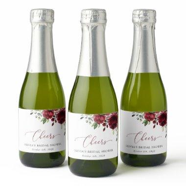 Burgundy Flowers, Red Flowers, Boho,  Sparkling Wine Label