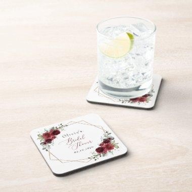 Burgundy Flowers, Red Flowers,  Beverage Coaster