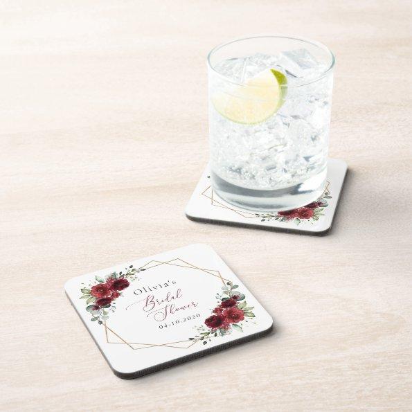 Burgundy Flowers, Red Flowers,  Beverage Coaster