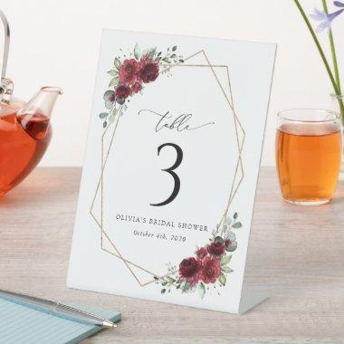 Burgundy Flowers, Red Flowers, Table Numbers Pedestal Sign
