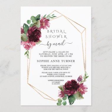 Burgundy Flowers Virtual Bridal Shower By Mail Invitations