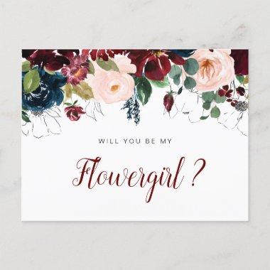 burgundy flowers will you be my Flowergirl Invitations