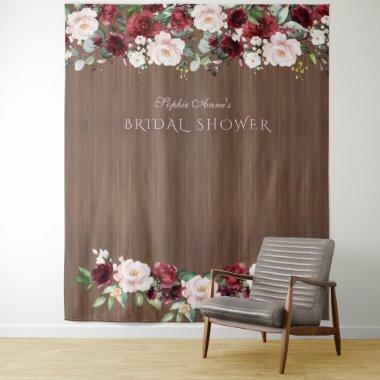 Burgundy Flowers Wood Bridal Shower Photo Booth Tapestry