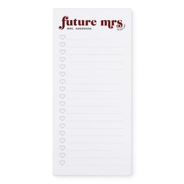 Burgundy Future Mrs To Do List w Hearts Checkboxes Magnetic Notepad