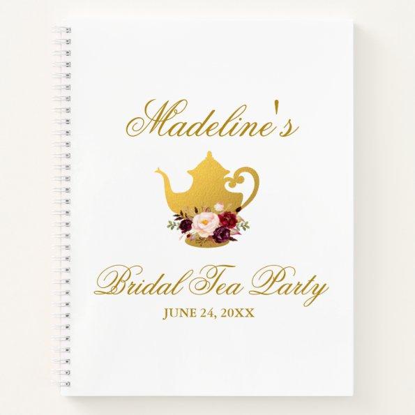 Burgundy Gold Bridal Shower Tea Party Gift List Notebook