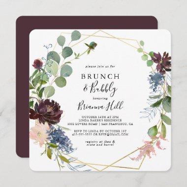 Burgundy Gold Brunch and Bubbly Bridal Shower Invitations