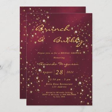 Burgundy gold brunch bubbly bridal shower Invitations