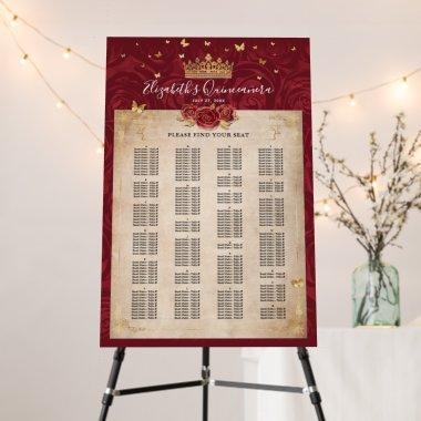 Burgundy Gold Elegant Alphabetical Seating Chart Foam Board