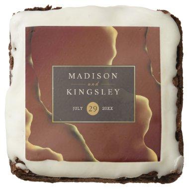 🤵 Burgundy Gold Elegant Inky Abstract Wedding  Brownie