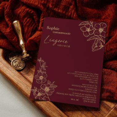Burgundy Gold Floral Bridal Lingerie Shower Invitations