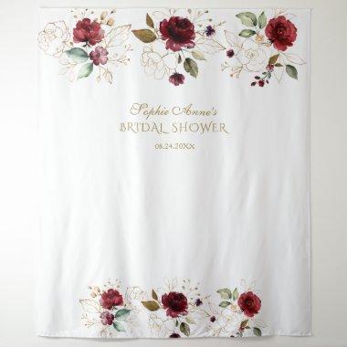 Burgundy Gold Floral Bridal Shower Photo Booth Tapestry