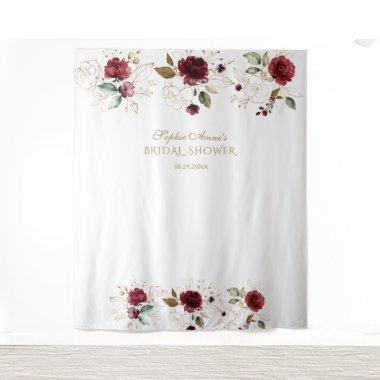 Burgundy Gold Floral  Photo Booth Tapestry