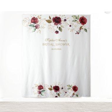 Burgundy Gold Floral Bridal Shower Photo Booth Tapestry