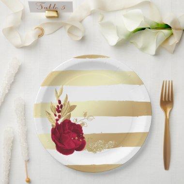 burgundy & gold flowers paper plates