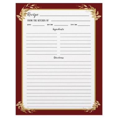 Burgundy Gold Foliage Recipe Binder Page