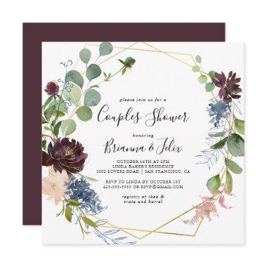 Burgundy Gold Geometric Couples Shower Invitations