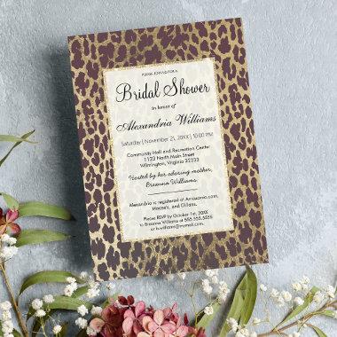 Burgundy gold leopard animal print bridal shower Invitations